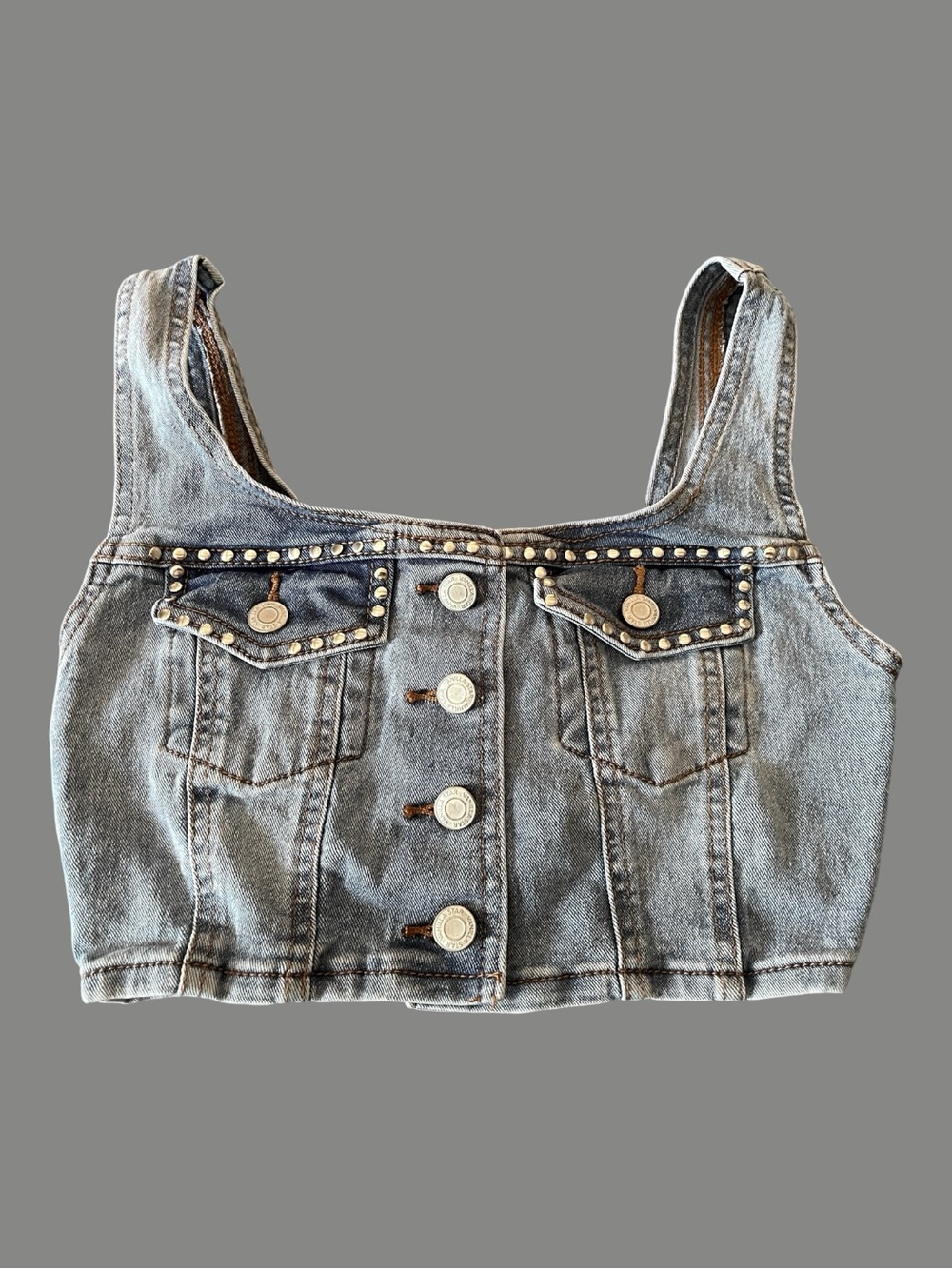 Vanilla Star Studded Denim Crop Top – XS